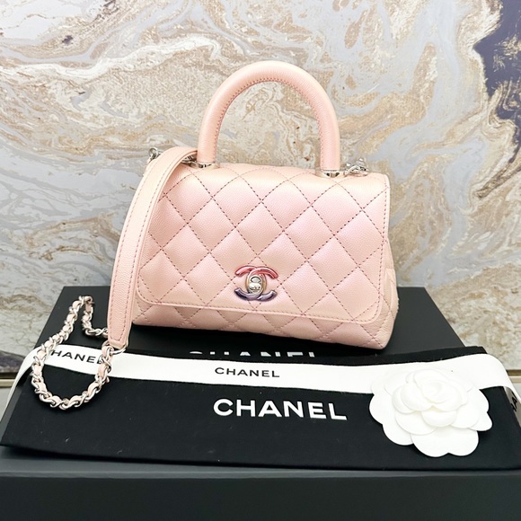 Chanel Iridescent Caviar Quilted Extra Mini Coco Light Pink Handle Flap - Picture 2 of 15